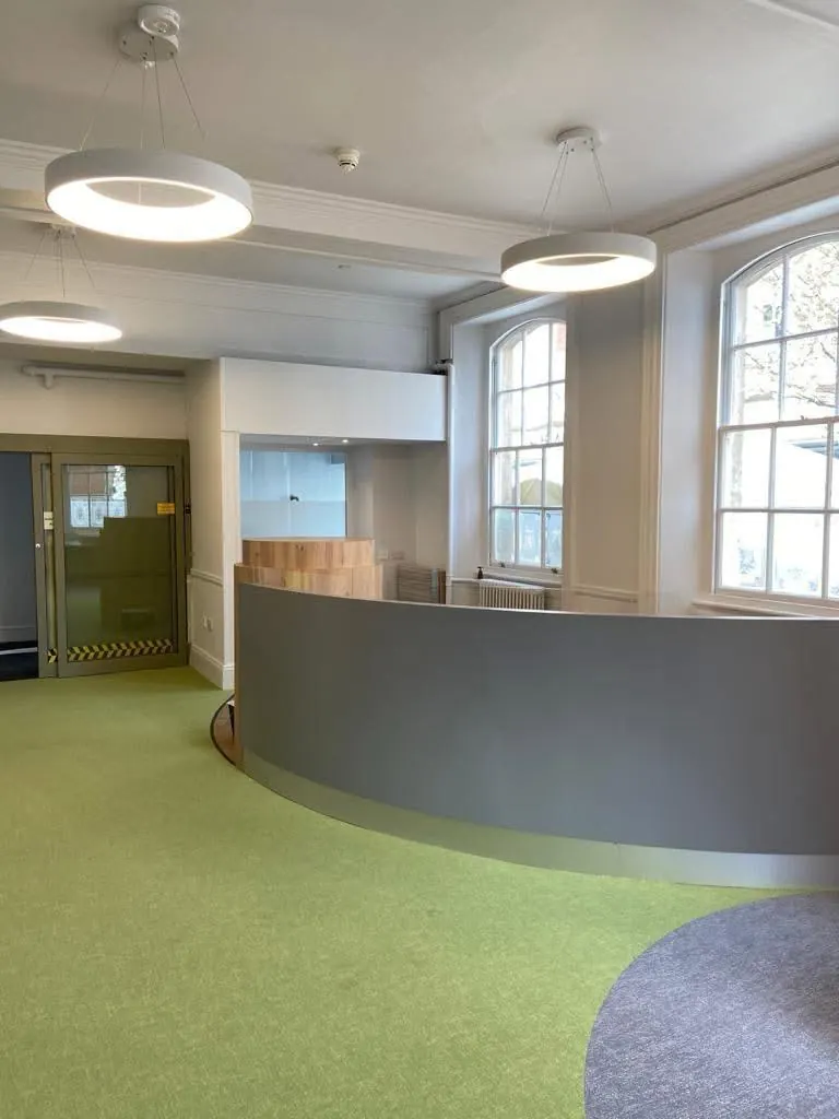 Office reception with ring pendants